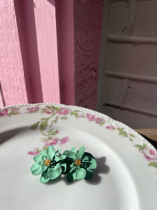 Poppy Flower Earrings Green