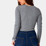 Holly Long Sleeve Button Up Bodysuit - Grey [BuddyLove]