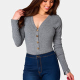 Holly Long Sleeve Button Up Bodysuit - Grey [BuddyLove]