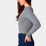 Holly Long Sleeve Button Up Bodysuit - Grey [BuddyLove]
