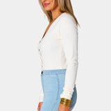 Holly Long Sleeve Button Up Bodysuit - White [BuddyLove]