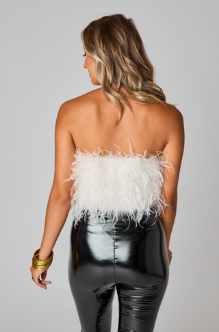 BuddyLove Fancy Strapless Feather Crop Top White