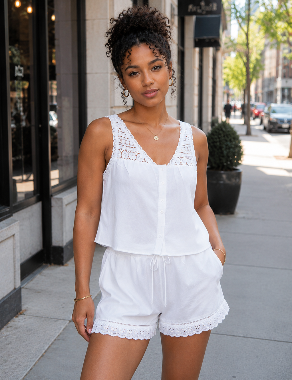 Lowtide Lace Trim Sleeveless Top - Shell