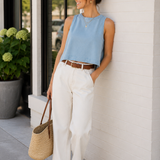 It's Pouring Sleeveless Top - Light Chambray
