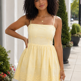 Yellow Floral Embroidered Mini Dress - Shell