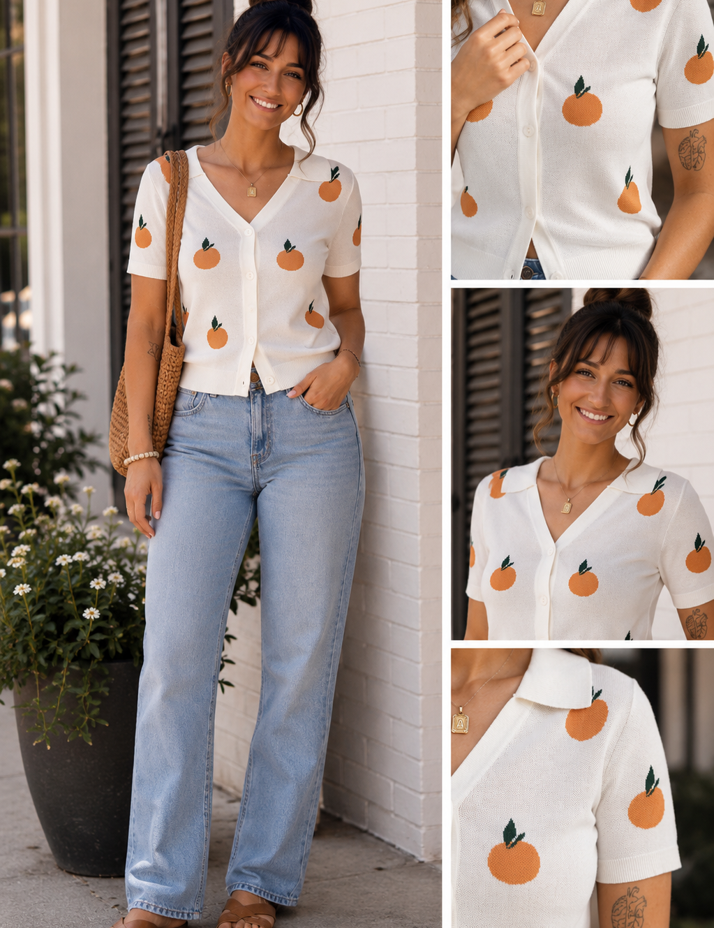 Citron Embroidered Orange Knit Shirt