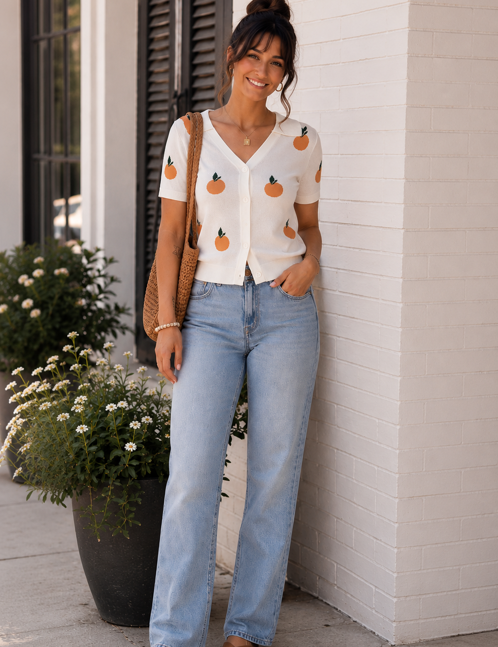 Citron Embroidered Orange Knit Shirt
