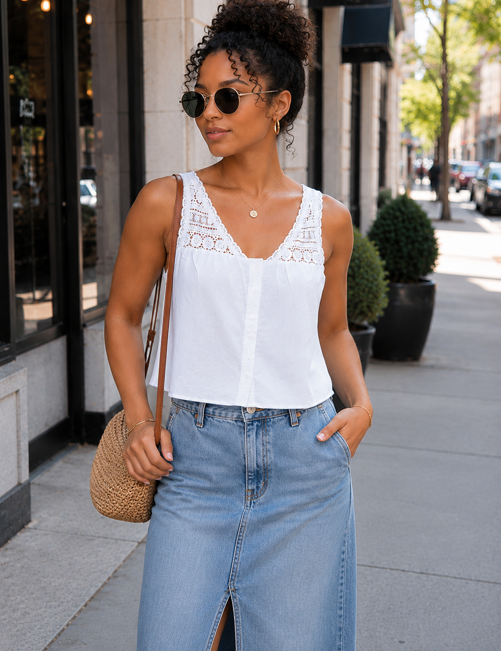 Lowtide Lace Trim Sleeveless Top - Shell