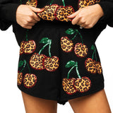 Black Leopard Cherry Shorts-Queen Of Sparkles