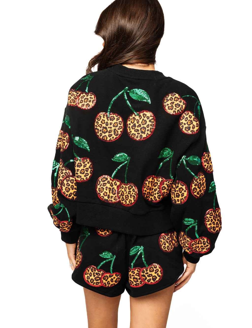 Black Leopard Cherry Sweatshirt-Queen Of Sparkles