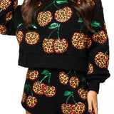 Black Leopard Cherry Sweatshirt-Queen Of Sparkles