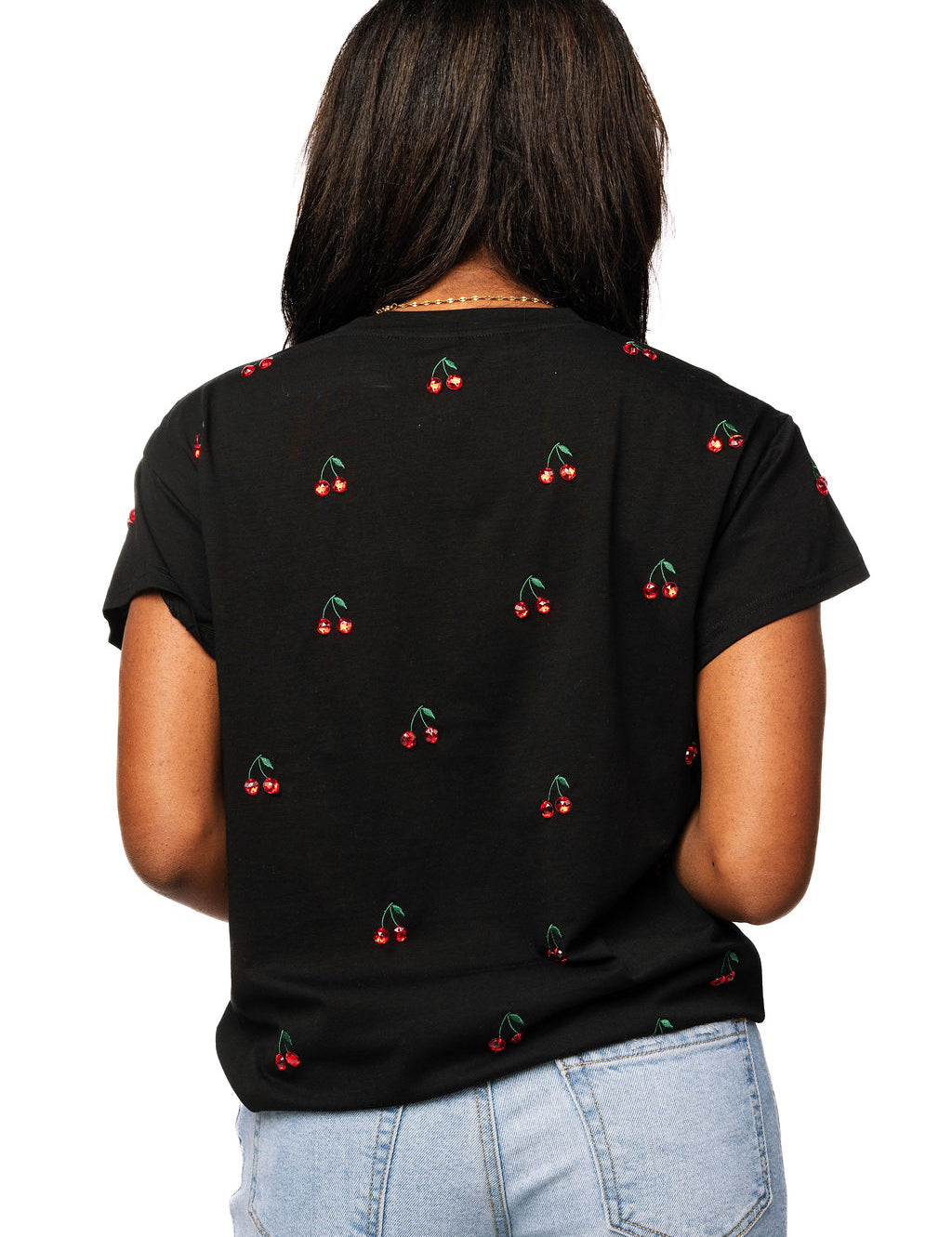 Black Mini Jeweled Cherry Tee – Queen of Sparkles