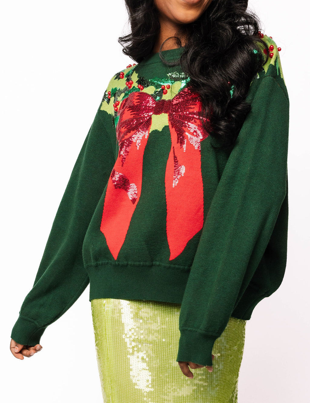 PREORDER Dark Green & Red Wreath Around Neck Sweater - Dark Green [Queen od Sparkles]