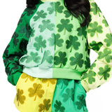 Green Cotton Colorblock Rhinestone Shamrock Sweatshirt- Queen Of Sparkles