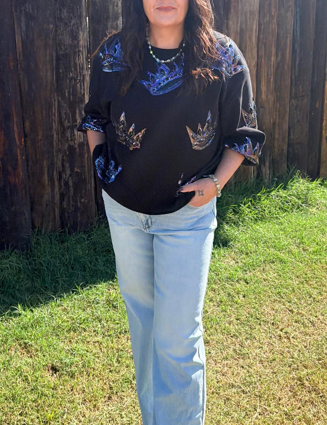 Black Crown Sweatshirt-Queen of Sparkles