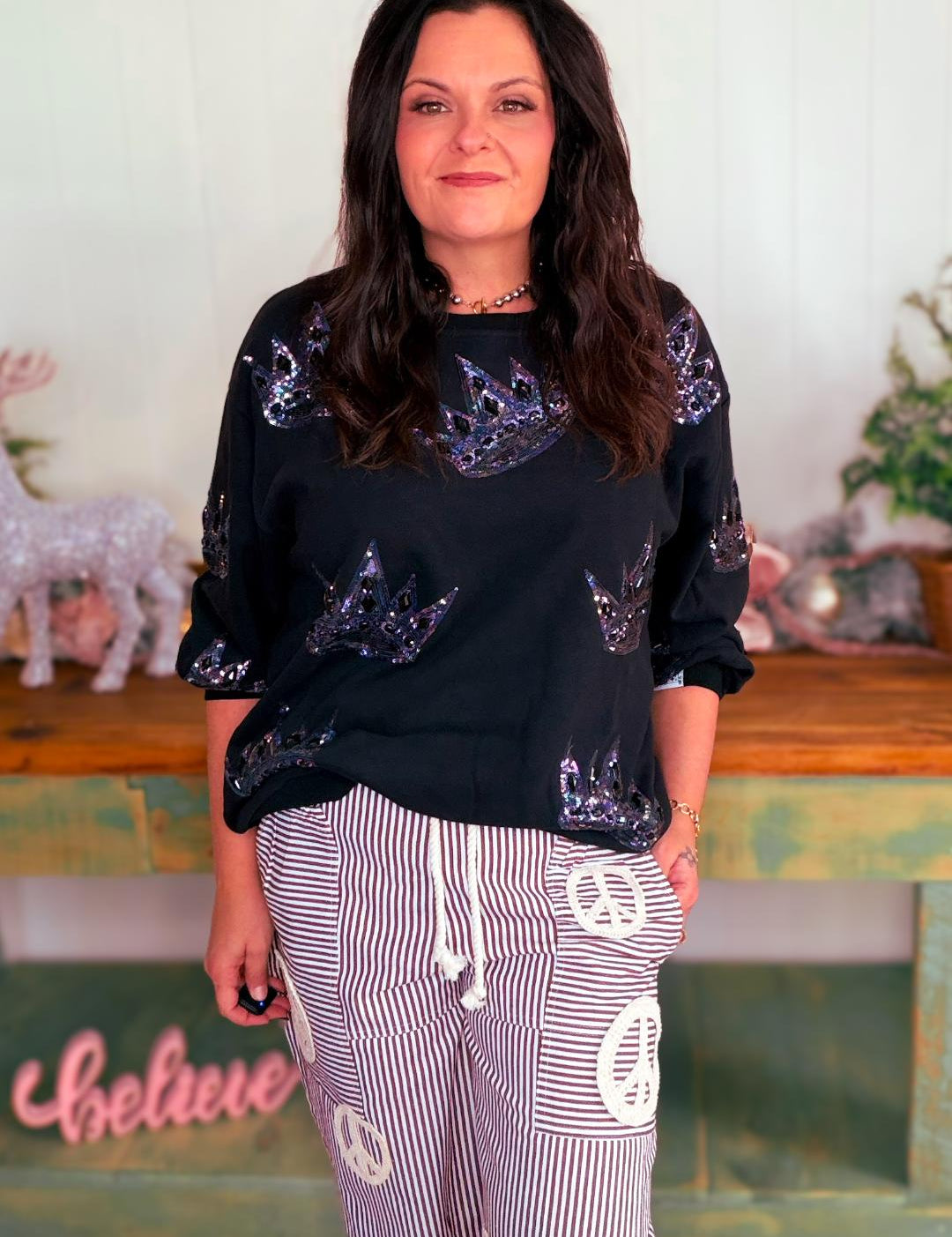 Black Crown Sweatshirt-Queen of Sparkles