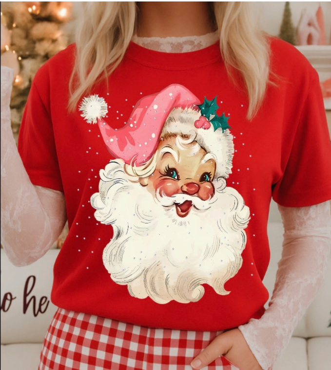 Retro Santa Graphic Tee-Red