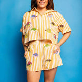 Stripe Multi Puffer Shorts - Yellow & White [Queen of Sparkles]