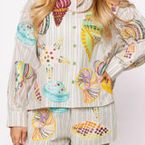 Striped Button Up Multi Shell Long Sleeve Top - Multi [Queen of Sparkles]