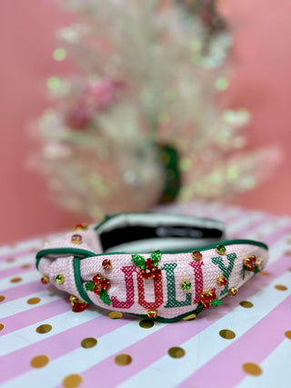 Cross Stitch Holly Jolly Headband with Crystals - Adult Size