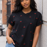 Black Mini Jeweled Cherry Tee – Queen of Sparkles