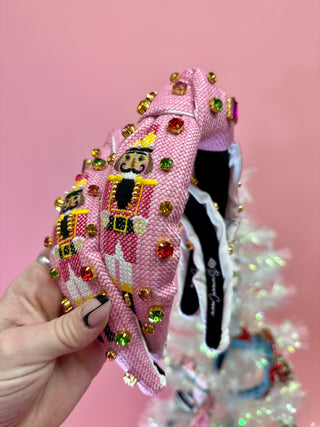 Pink Cross-Stitch Nutcracker Headband with Crystals - Child Size