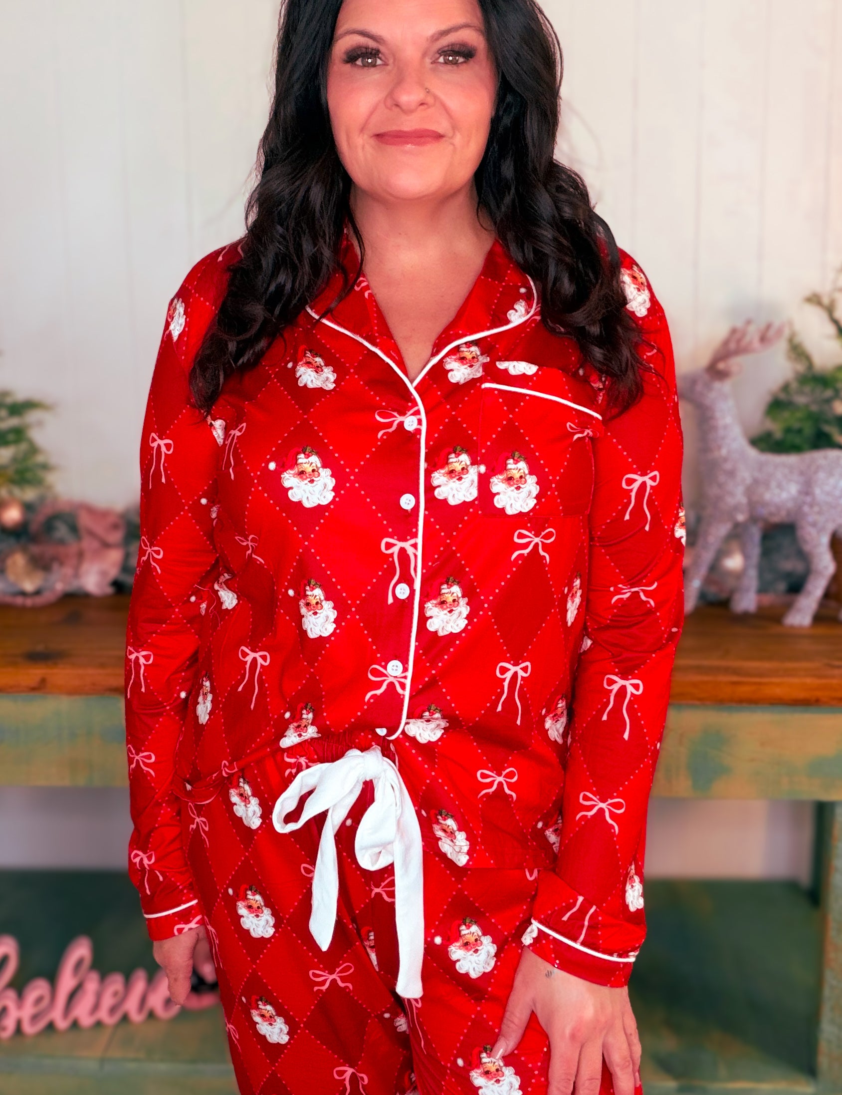 Santa's Signature Bow Ruffle Pajama Set