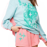 Aqua & Pink Cotton Colorblock Card Sweatshirt- Queen Of Sparkles