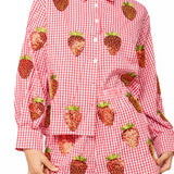 Red & White Gingham Beaded Strawberry Short - Queen of Sparkles