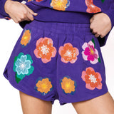 Bright Purple Multi Float Flowers Shorts-Queen of Sparkles
