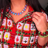 Red Plaid Mahjong Tile Button Up Top - Red [Queen of Sparkles]