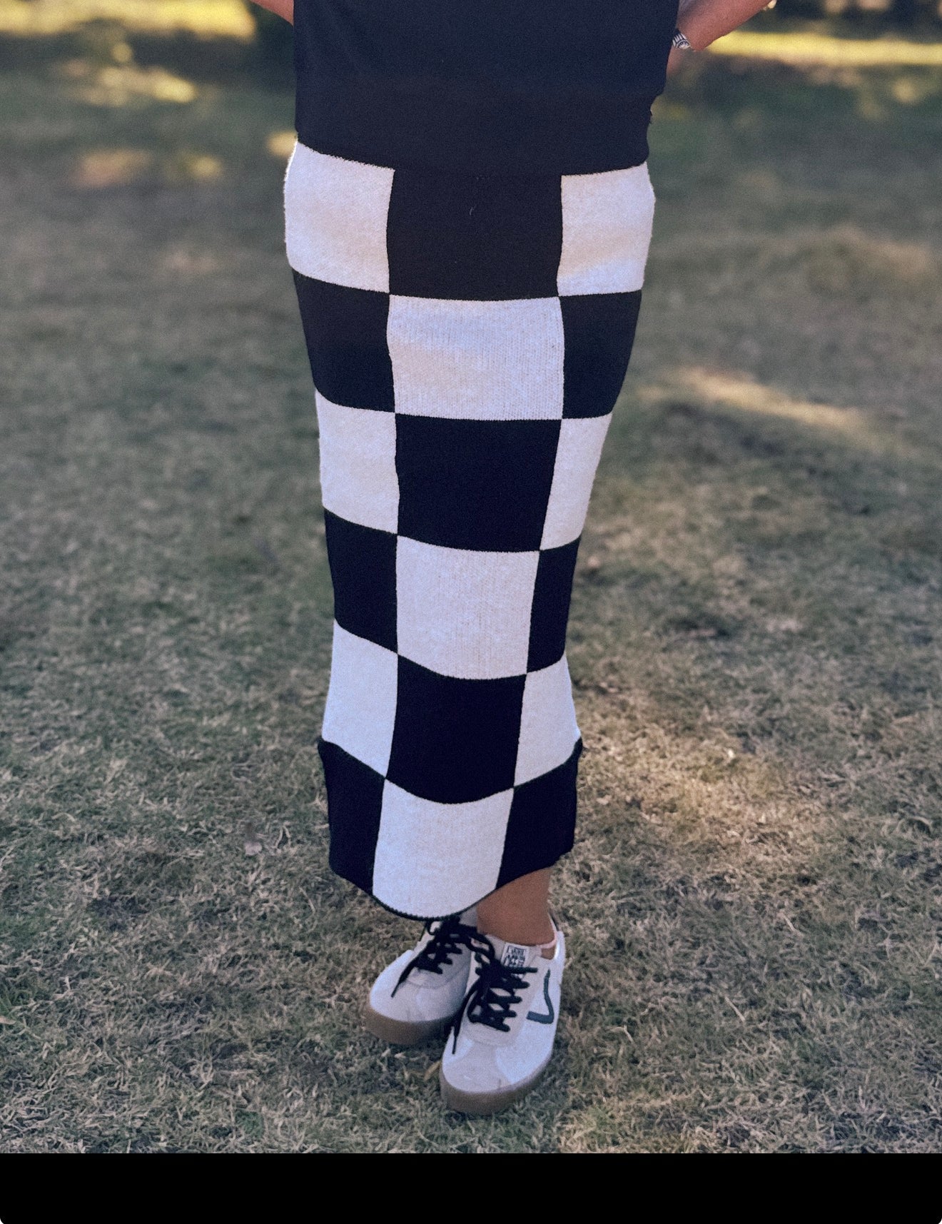 Checkered Knit Pencil Skirt