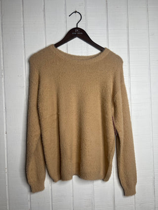 Aya Fluffy Knitted Sweater Beige
