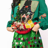 Preorder - Green Christmas Living Room Sweatshirt With Bow Sleeve - Green [Queen of Sparkles]
