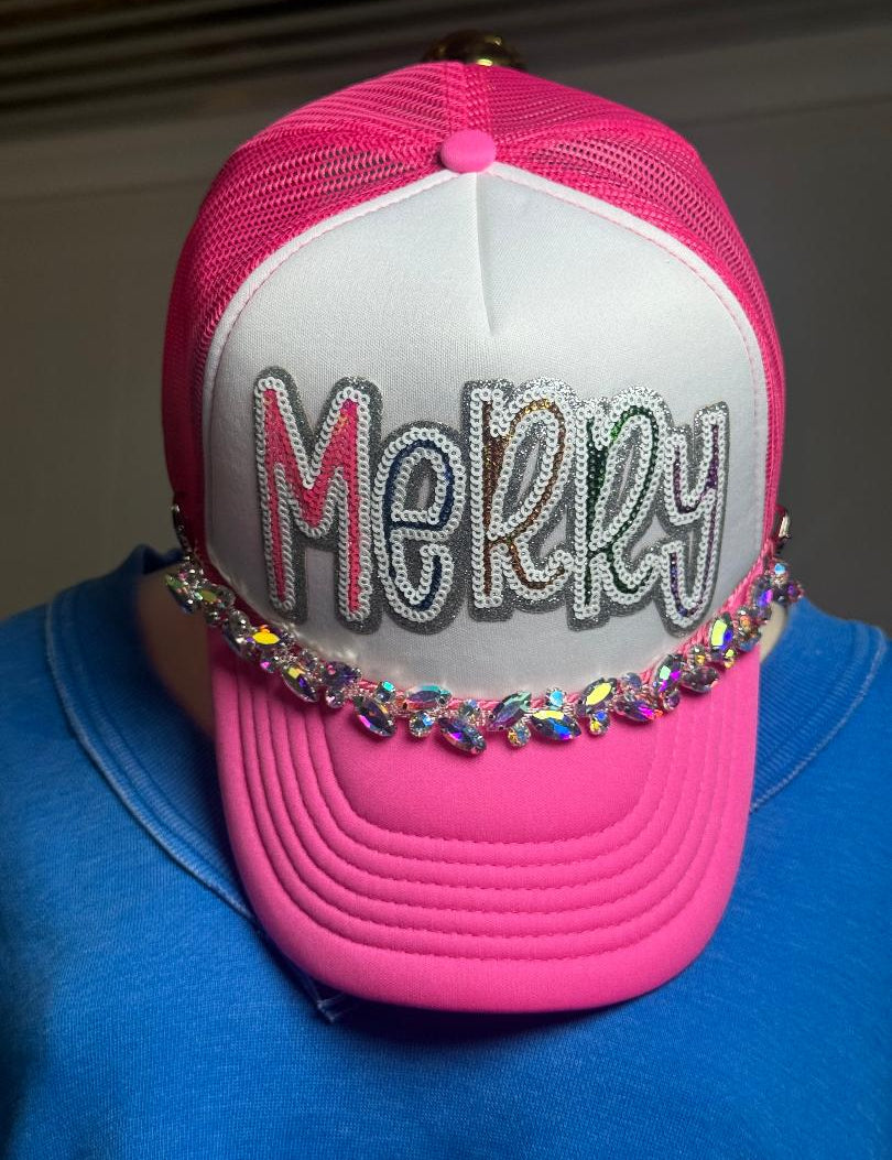 Merry Sparkle Trucker Hat-Hot Pink