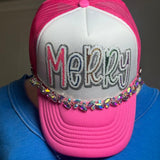 Merry Sparkle Trucker Hat-Hot Pink