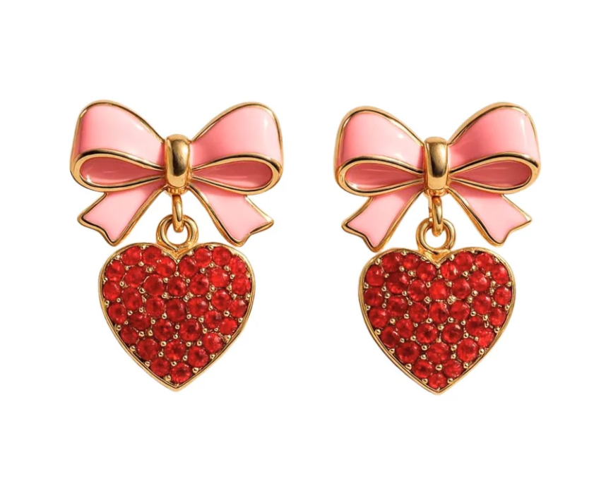 Sweetheart Bow Earrings with Red Pavé – Brianna Cannon-Pre-Order