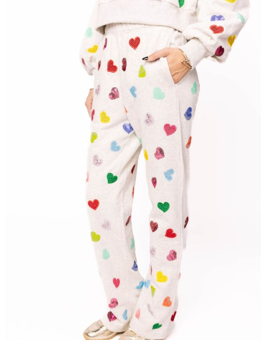 Light Grey Multi Rhinestone Heart Sweat Pant – Queen of Sparkles