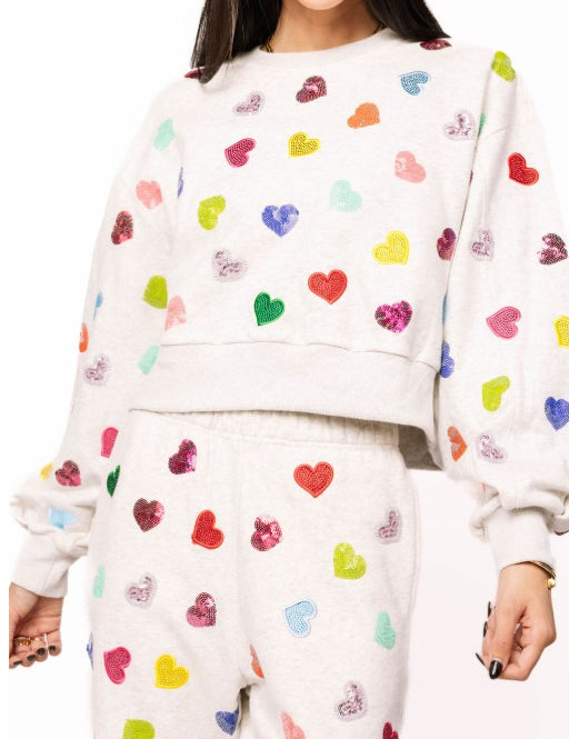 Light Grey Multi Rhinestone Heart Sweatshirt – Queen of Sparkles