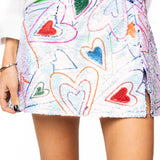 Full Sequin Iridescent Multi Groovy Heart Skirt-Queen Of Sparkles