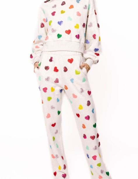 Light Grey Multi Rhinestone Heart Sweat Pant – Queen of Sparkles