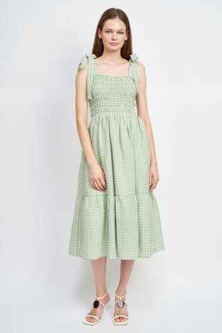 Piper Smocked Plaid Midi Dress Sage