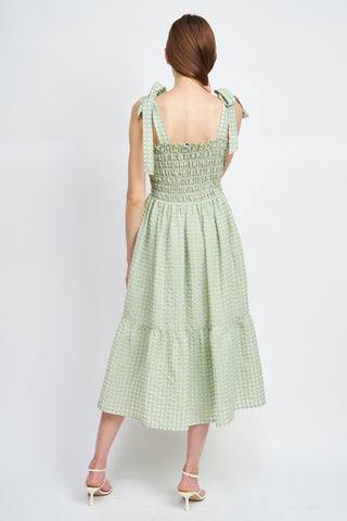 Piper Smocked Plaid Midi Dress Sage