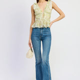 En Saison Sage & Butter Yellow Floral Tie-Shoulder Peplum Top