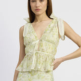 En Saison Sage & Butter Yellow Floral Tie-Shoulder Peplum Top