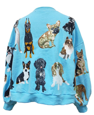 Dog All Over Sweatshirt Aqua Queen of Sparkles
