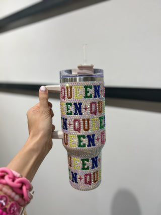 Iridescent Rhinestone Rainbow Tumbler White
