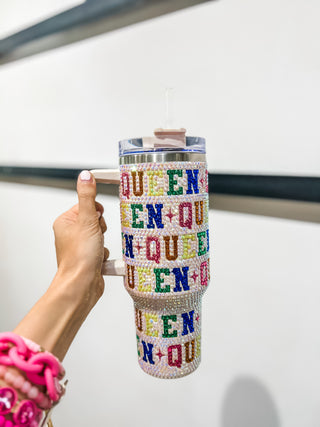 Iridescent Rhinestone Rainbow Tumbler White