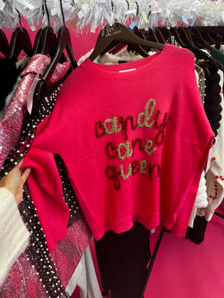 Candy Cane Queen Holiday Sweater Hot Pink