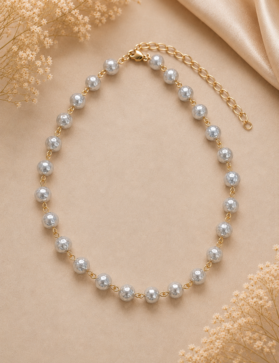 Grey Wrinkled Pearls Amelia Necklace- Gold- Leetie Lovedale